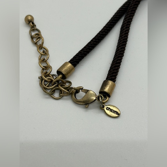 Chico’s Faux Turquoise Short Necklace with lobster clasp and brown cording - Picture 4 of 10
